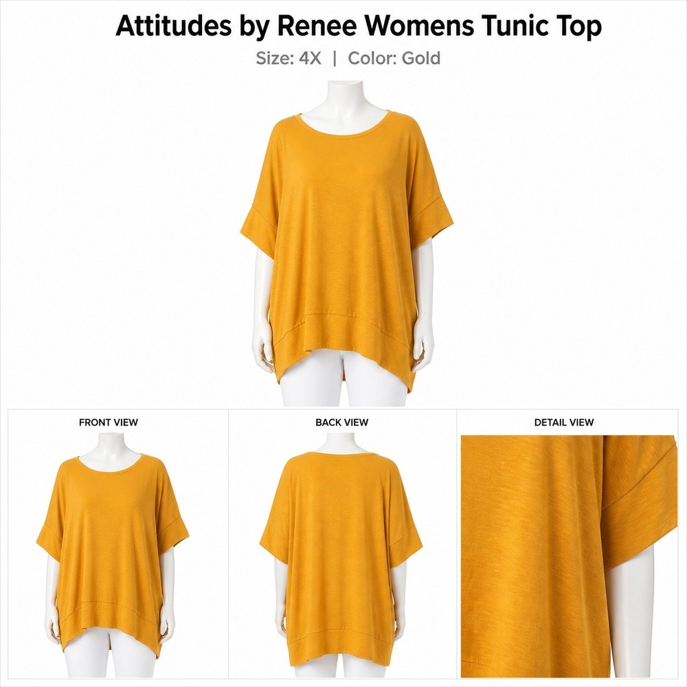 Attitudes by Renee Women 4X Tunic Top Gold Batwing Short Sleeve Oversized A39928